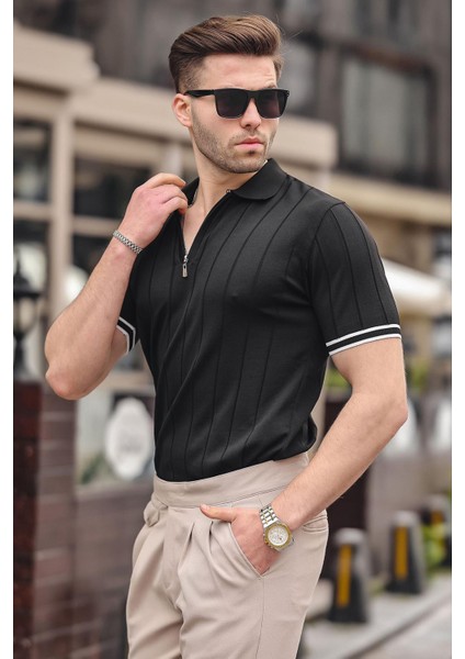 Erkek Siyah Polo Yaka Fermuarlı Tişört 6876 modelleri