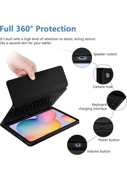 Samsung Galaxy Tab S6 Lite Rgb LED Işıklı Türkçe Karakterli Bluetooth Özellikli Kalemlikli Klavyeli Kılıf P610