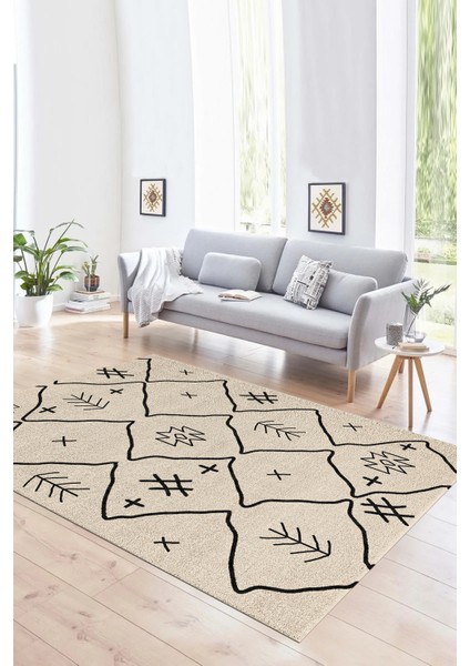 Dijital Baskılı Kaymaz Taban Yıkanabilir Iskandinav Yolluk Salon Halısı, N-Iskandinav-04-Krem, modelleri