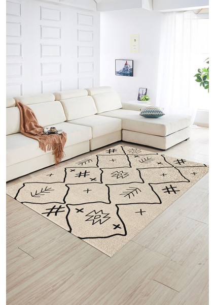 Dijital Baskılı Kaymaz Taban Yıkanabilir Iskandinav Yolluk Salon Halısı, N-Iskandinav-04-Krem, fırsatları