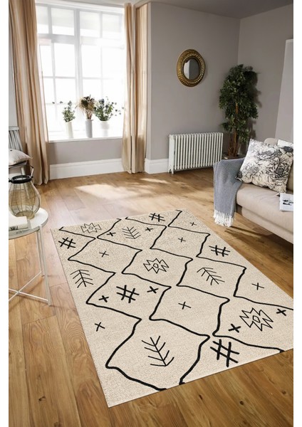 Dijital Baskılı Kaymaz Taban Yıkanabilir Iskandinav Yolluk Salon Halısı, N-Iskandinav-04-Krem, indirimleri