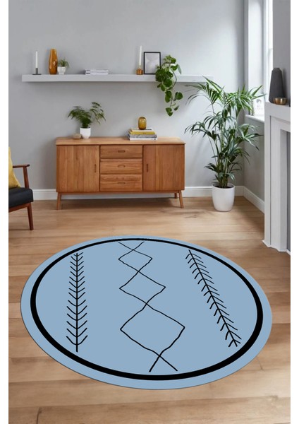 Dijital Baskılı Kaymaz Yıkanabilir Iskandinav Yuvarlak Salon Halısı, N-Y-Iskandinav-01-Mavi, fiyatları