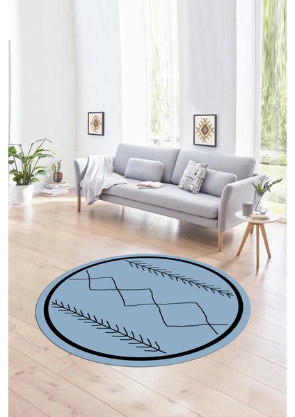 Dijital Baskılı Kaymaz Yıkanabilir Iskandinav Yuvarlak Salon Halısı, N-Y-Iskandinav-01-Mavi, modelleri