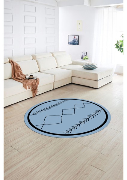 Dijital Baskılı Kaymaz Yıkanabilir Iskandinav Yuvarlak Salon Halısı, N-Y-Iskandinav-01-Mavi, fırsatları