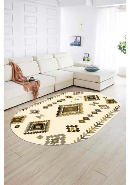 Dijital Baskılı Kaymaz Taban Yıkanabilir Iskandinav Oval Salon Halısı, N-O-Iskandinav-15-Bej, fırsatları