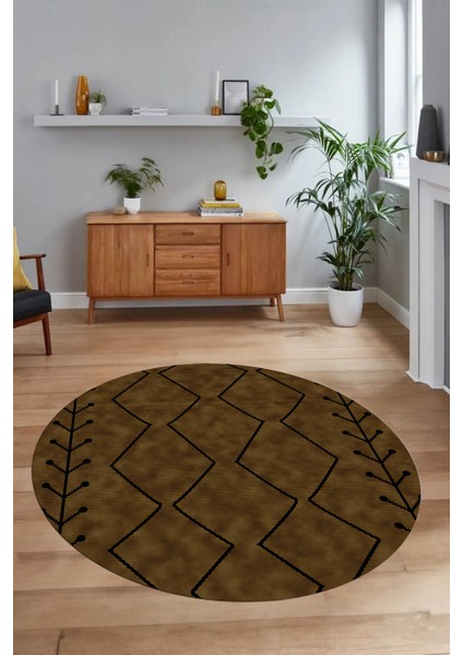 Dijital Baskılı Kaymaz Yıkanabilir Iskandinav Yuvarlak Salon Halısı, N-Y-Iskandinav-06-Kahve, fiyatları