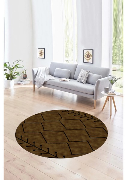 Dijital Baskılı Kaymaz Yıkanabilir Iskandinav Yuvarlak Salon Halısı, N-Y-Iskandinav-06-Kahve, modelleri
