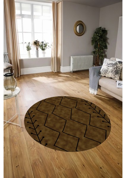 Dijital Baskılı Kaymaz Yıkanabilir Iskandinav Yuvarlak Salon Halısı, N-Y-Iskandinav-06-Kahve, indirimleri