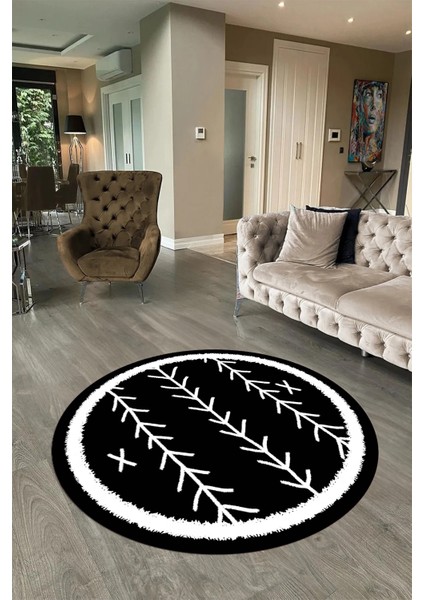 Dijital Baskılı Kaymaz Yıkanabilir Iskandinav Yuvarlak Salon Halısı, N-Y-Iskandinav-07-Siyah,