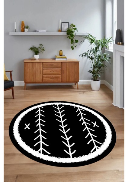 Dijital Baskılı Kaymaz Yıkanabilir Iskandinav Yuvarlak Salon Halısı, N-Y-Iskandinav-07-Siyah, fiyatları