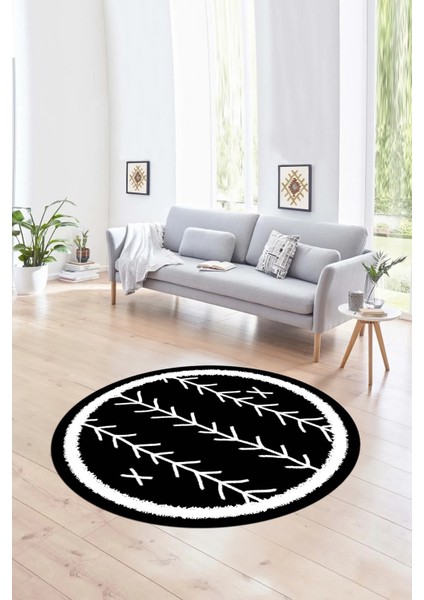 Dijital Baskılı Kaymaz Yıkanabilir Iskandinav Yuvarlak Salon Halısı, N-Y-Iskandinav-07-Siyah, modelleri