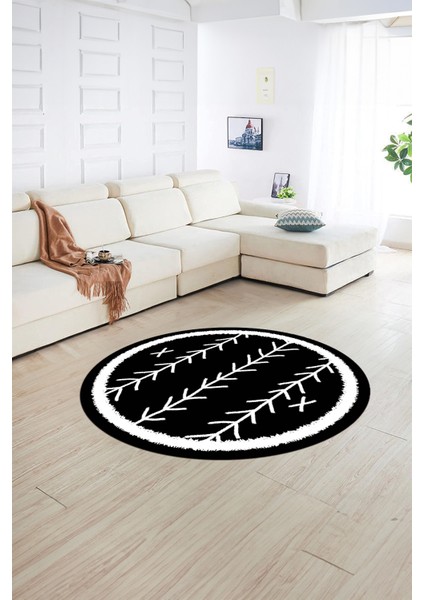 Dijital Baskılı Kaymaz Yıkanabilir Iskandinav Yuvarlak Salon Halısı, N-Y-Iskandinav-07-Siyah, fırsatları
