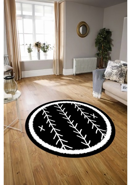 Dijital Baskılı Kaymaz Yıkanabilir Iskandinav Yuvarlak Salon Halısı, N-Y-Iskandinav-07-Siyah, indirimleri