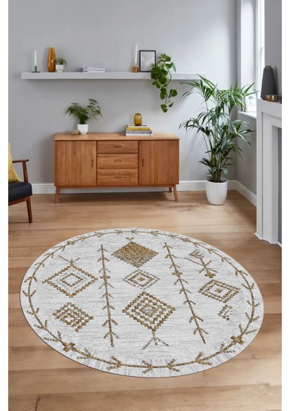 Dijital Baskılı Kaymaz Yıkanabilir Iskandinav Yuvarlak Salon Halısı, N-Y-Iskandinav-11-Kahve, fiyatları