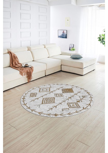 Dijital Baskılı Kaymaz Yıkanabilir Iskandinav Yuvarlak Salon Halısı, N-Y-Iskandinav-11-Kahve, fırsatları