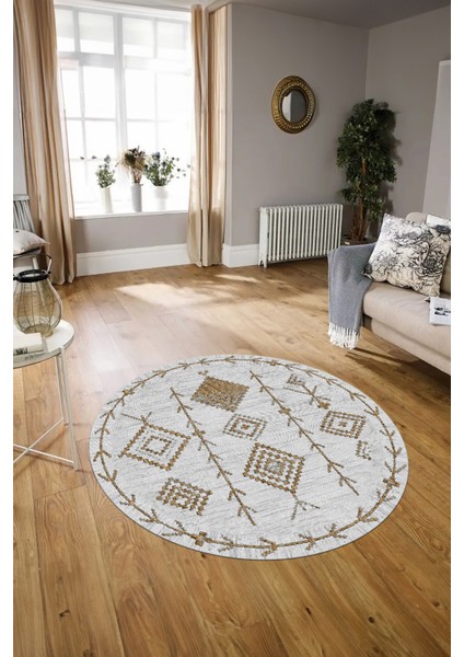 Dijital Baskılı Kaymaz Yıkanabilir Iskandinav Yuvarlak Salon Halısı, N-Y-Iskandinav-11-Kahve, indirimleri