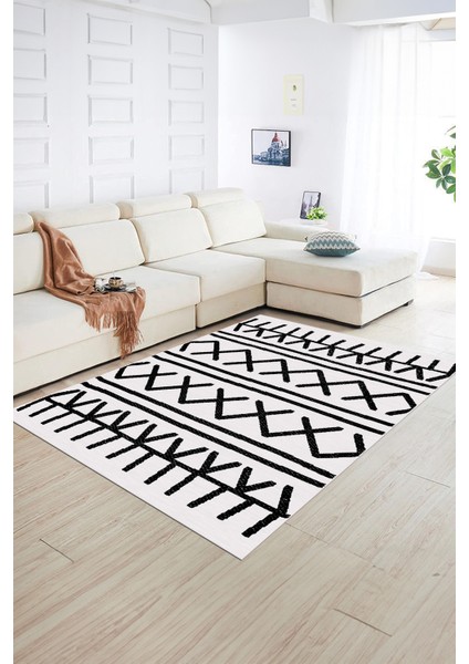 Dijital Baskılı Kaymaz Taban Yıkanabilir Iskandinav Yolluk Salon Halısı, N-Iskandinav-28-Beyaz,
