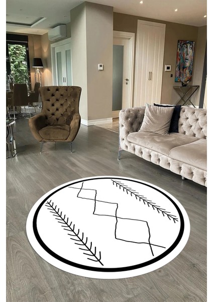 Dijital Baskılı Kaymaz Yıkanabilir Iskandinav Yuvarlak Salon Halısı, N-Y-Iskandinav-01-Beyaz,