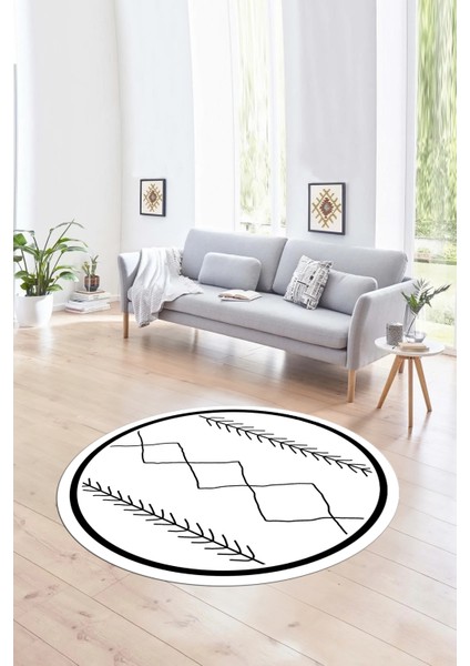 Dijital Baskılı Kaymaz Yıkanabilir Iskandinav Yuvarlak Salon Halısı, N-Y-Iskandinav-01-Beyaz, modelleri