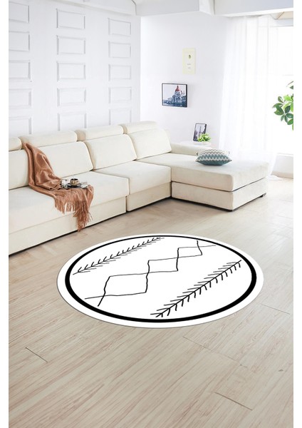 Dijital Baskılı Kaymaz Yıkanabilir Iskandinav Yuvarlak Salon Halısı, N-Y-Iskandinav-01-Beyaz, fırsatları