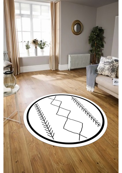 Dijital Baskılı Kaymaz Yıkanabilir Iskandinav Yuvarlak Salon Halısı, N-Y-Iskandinav-01-Beyaz, indirimleri