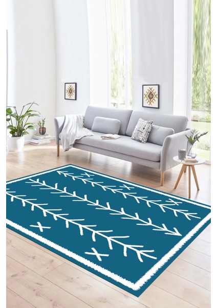Dijital Baskılı Kaymaz Taban Yıkanabilir Iskandinav Yolluk Salon Halısı, N-Iskandinav-07-Mavi, modelleri