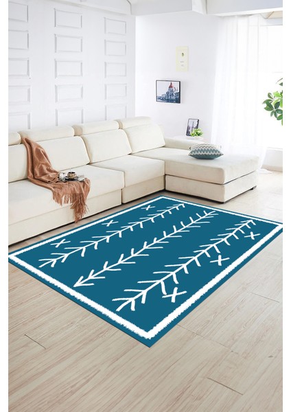 Dijital Baskılı Kaymaz Taban Yıkanabilir Iskandinav Yolluk Salon Halısı, N-Iskandinav-07-Mavi, fırsatları