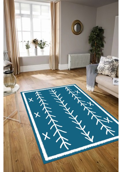 Dijital Baskılı Kaymaz Taban Yıkanabilir Iskandinav Yolluk Salon Halısı, N-Iskandinav-07-Mavi, indirimleri