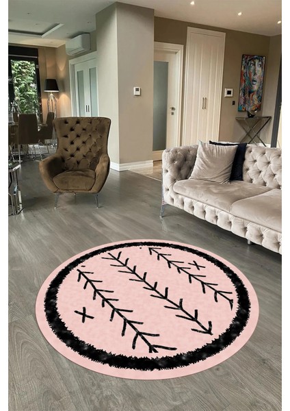Dijital Baskılı Kaymaz Yıkanabilir Iskandinav Yuvarlak Salon Halısı, N-Y-Iskandinav-07-Pembe,
