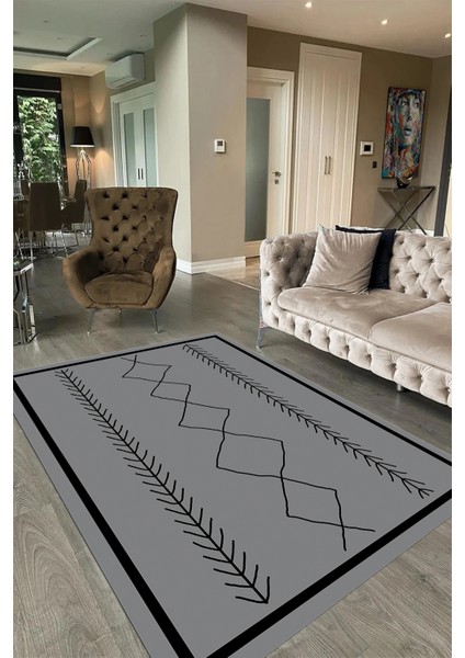 Dijital Baskılı Kaymaz Taban Yıkanabilir Iskandinav Yolluk Salon Halısı, N-Iskandinav-01-Gri,