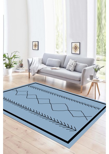 Dijital Baskılı Kaymaz Taban Yıkanabilir Iskandinav Yolluk Salon Halısı, N-Iskandinav-01-Mavi,