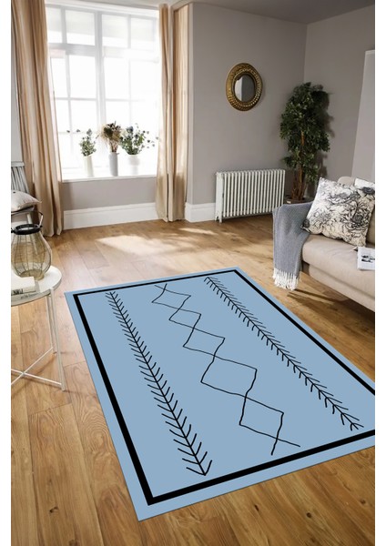 Dijital Baskılı Kaymaz Taban Yıkanabilir Iskandinav Yolluk Salon Halısı, N-Iskandinav-01-Mavi,