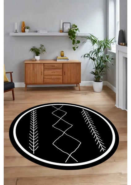 Dijital Baskılı Kaymaz Yıkanabilir Iskandinav Yuvarlak Salon Halısı, N-Y-Iskandinav-01-Siyah, fiyatları