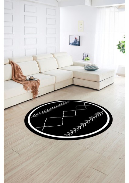 Dijital Baskılı Kaymaz Yıkanabilir Iskandinav Yuvarlak Salon Halısı, N-Y-Iskandinav-01-Siyah, fırsatları