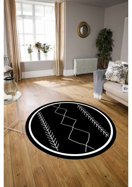 Dijital Baskılı Kaymaz Yıkanabilir Iskandinav Yuvarlak Salon Halısı, N-Y-Iskandinav-01-Siyah, indirimleri