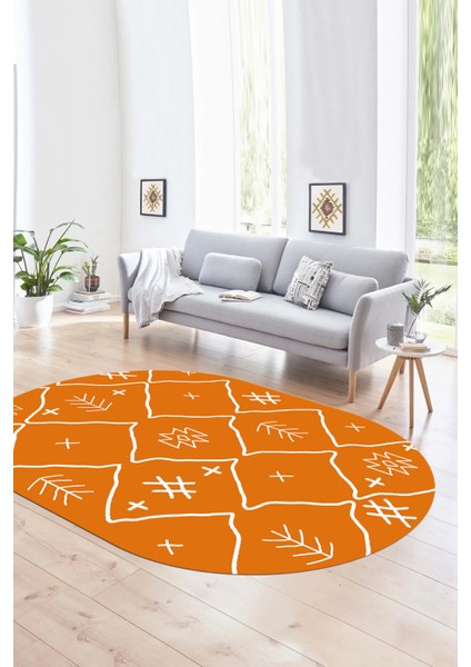 Dijital Baskılı Kaymaz Taban Yıkanabilir Iskandinav Oval Salon Halısı, N-O-Iskandinav-04-Turuncu, modelleri