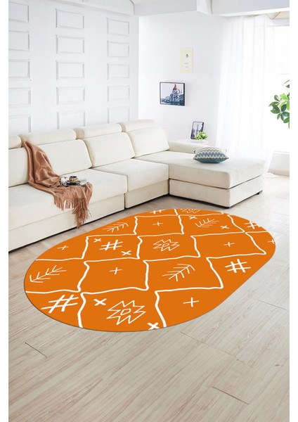Dijital Baskılı Kaymaz Taban Yıkanabilir Iskandinav Oval Salon Halısı, N-O-Iskandinav-04-Turuncu, fırsatları