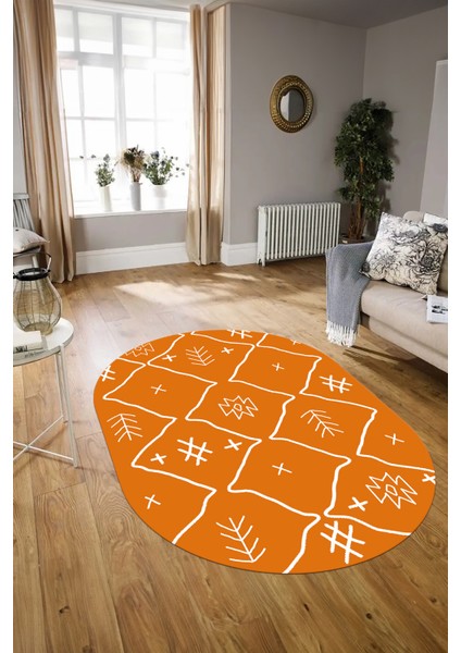 Dijital Baskılı Kaymaz Taban Yıkanabilir Iskandinav Oval Salon Halısı, N-O-Iskandinav-04-Turuncu, indirimleri