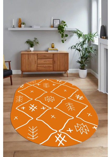 Dijital Baskılı Kaymaz Taban Yıkanabilir Iskandinav Oval Salon Halısı, N-O-Iskandinav-04-Turuncu, fiyatları