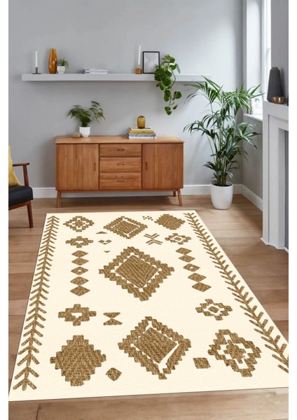 Dijital Baskılı Kaymaz Taban Yıkanabilir Iskandinav Yolluk Salon Halısı, N-Iskandinav-15-Kahve,