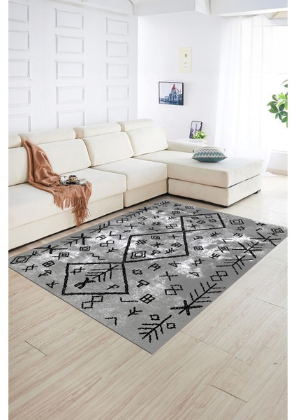 Dijital Baskılı Kaymaz Taban Yıkanabilir Iskandinav Yolluk Salon Halısı, N-Iskandinav-16-Gri, fırsatları