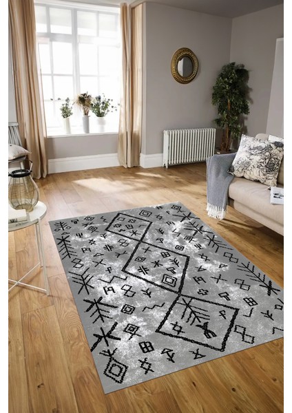 Dijital Baskılı Kaymaz Taban Yıkanabilir Iskandinav Yolluk Salon Halısı, N-Iskandinav-16-Gri, indirimleri