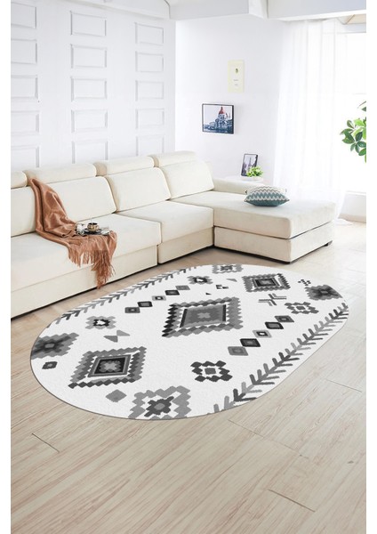 Dijital Baskılı Kaymaz Taban Yıkanabilir Iskandinav Oval Salon Halısı, N-O-Iskandinav-15-Gri, fırsatları