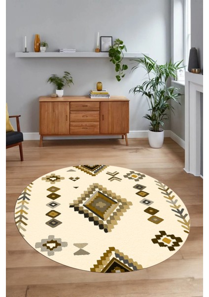 Dijital Baskılı Kaymaz Yıkanabilir Iskandinav Yuvarlak Salon Halısı, N-Y-Iskandinav-15-Bej, fiyatları