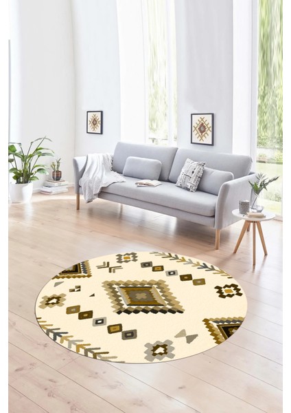 Dijital Baskılı Kaymaz Yıkanabilir Iskandinav Yuvarlak Salon Halısı, N-Y-Iskandinav-15-Bej, modelleri