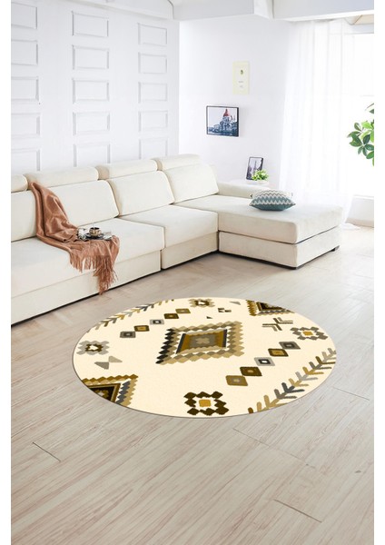 Dijital Baskılı Kaymaz Yıkanabilir Iskandinav Yuvarlak Salon Halısı, N-Y-Iskandinav-15-Bej, fırsatları