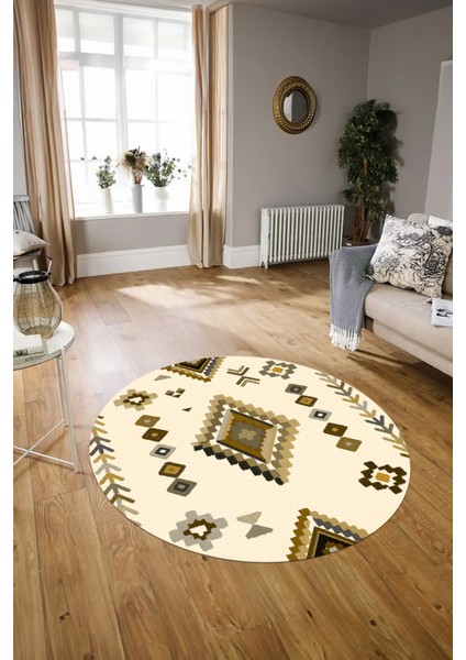 Dijital Baskılı Kaymaz Yıkanabilir Iskandinav Yuvarlak Salon Halısı, N-Y-Iskandinav-15-Bej, indirimleri