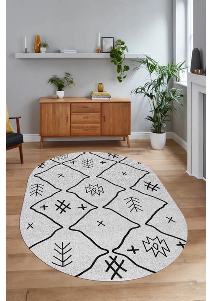 Dijital Baskılı Kaymaz Taban Yıkanabilir Iskandinav Oval Salon Halısı, N-O-Iskandinav-04-Gri, fiyatları