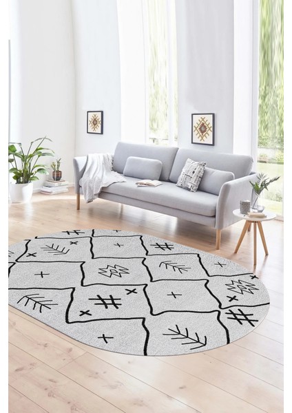 Dijital Baskılı Kaymaz Taban Yıkanabilir Iskandinav Oval Salon Halısı, N-O-Iskandinav-04-Gri, modelleri