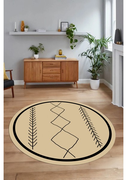 Dijital Baskılı Kaymaz Yıkanabilir Iskandinav Yuvarlak Salon Halısı, N-Y-Iskandinav-01-Krem, fiyatları